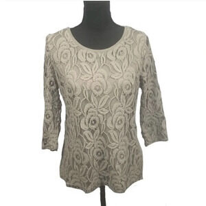 CHICOS | Gray Sheer Lace Overlay Lined Bodice Medium